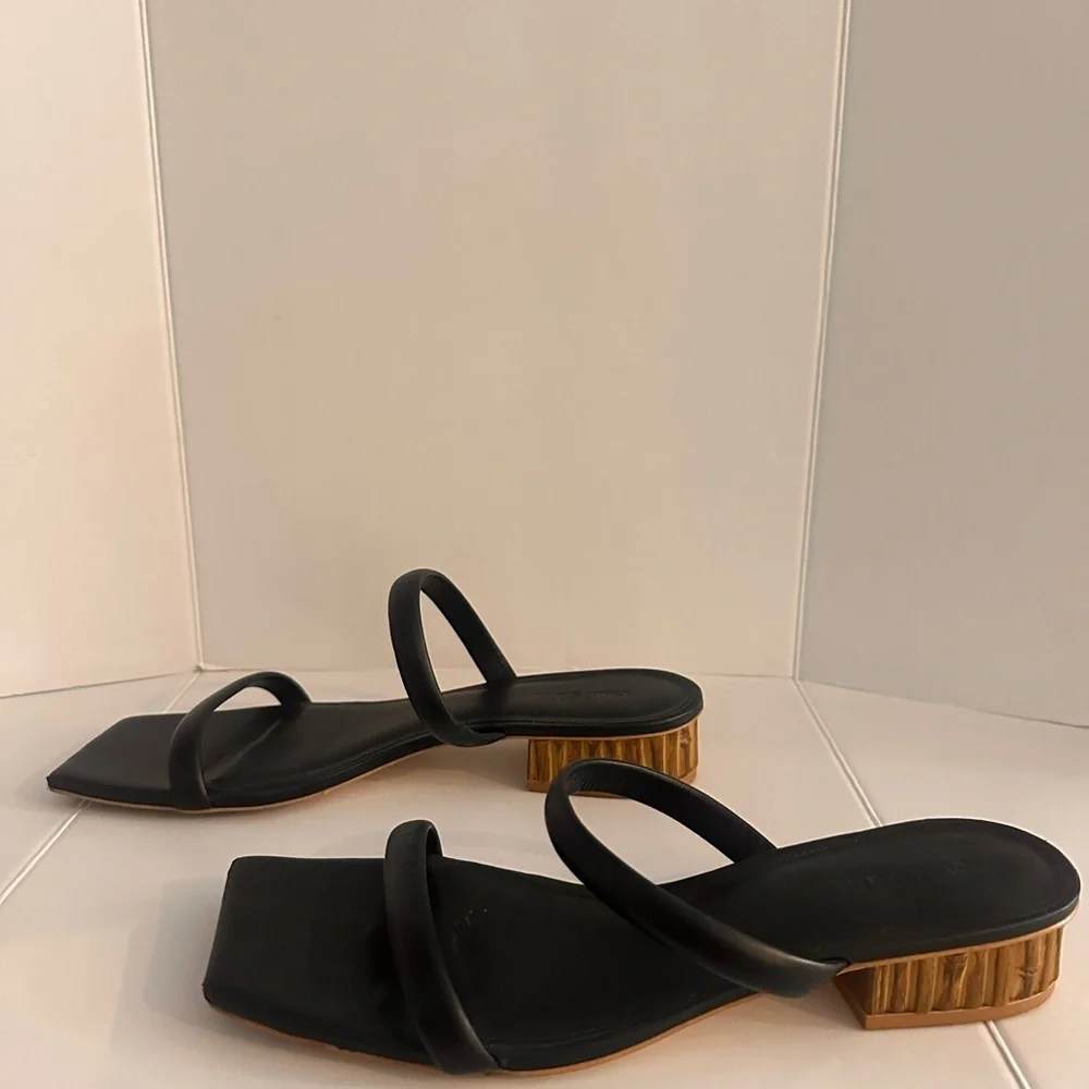 Cult Gaia Black Liz Leather Strappy Slide Women’s Sandals Bamboo Heel Size 39 9 - Picture 2 of 9